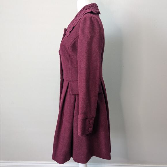 Darling London Burgundy Floral Lace Overlay Collared 3 Button Pea Coat Small - Picture 3 of 9